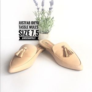 JUSTFAB IDEYA TASSEL MULES SIZE 7.5